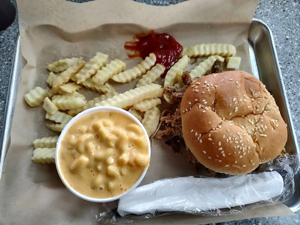 Pulled Pork Mac and Cheese and Frys